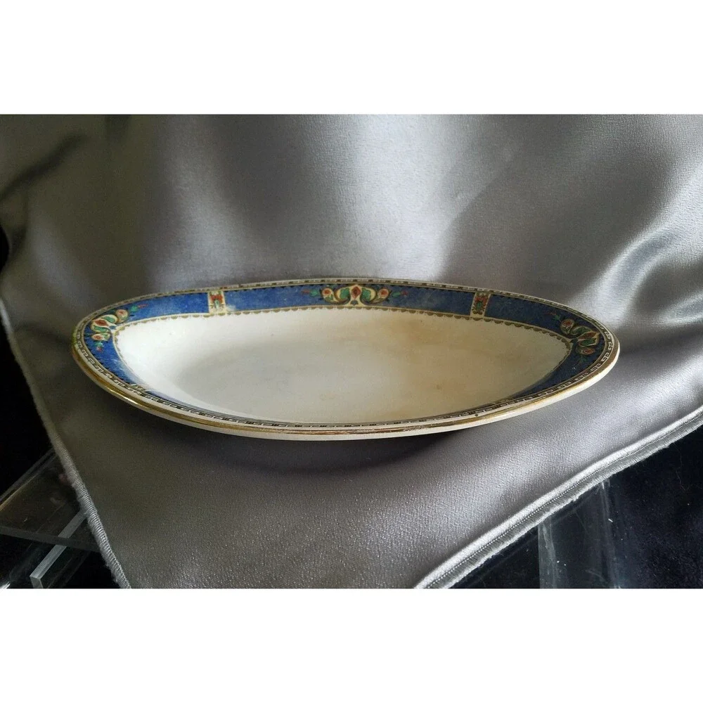 Vintage John Maddock & Sons Royal Vitreous Gold Royal Blue Red Oval Dish